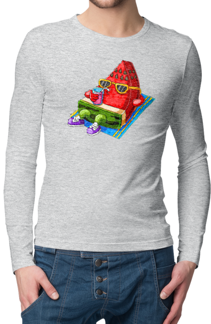 Men`s longsleeve with prints Watermelon Drinks Cocktail. Cocktail, summer, watermelon. 2070702
