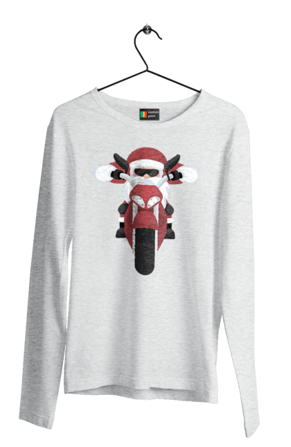 Чоловічий лонгслів з принтом "Санта на мотоциклі". Мотоцикл, новий рік, різдво, санта. 2070702