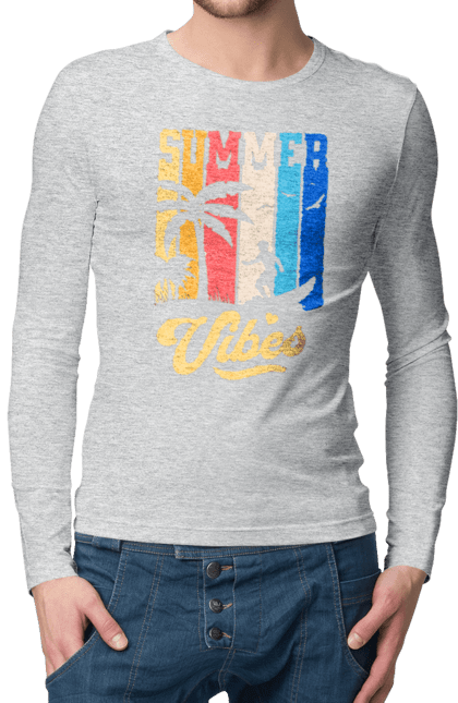 Мужской лонгслив с принтом Пляжные летние флюиды. Лето, море, отдых, отпуск, пляж, серфинг, тропики. 2070702