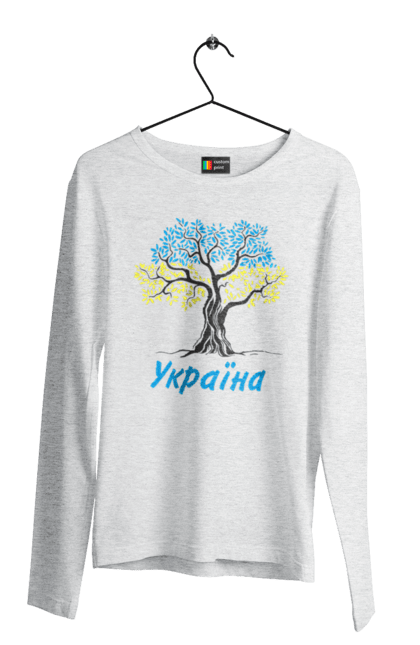 Men`s longsleeve with prints Blue yellow tree Ukraine. Blue yellow tree, symbol of ukraine, ukraine, ukrainian symbols, ukrainian tree. 2070702