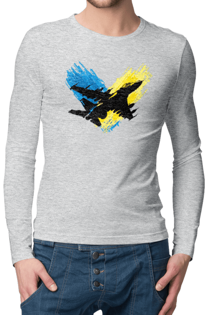 Men`s longsleeve with prints Airplane F 16. Aircraft f16, airplane, f16, flag, patriotic, ssu, with a flag. 2070702