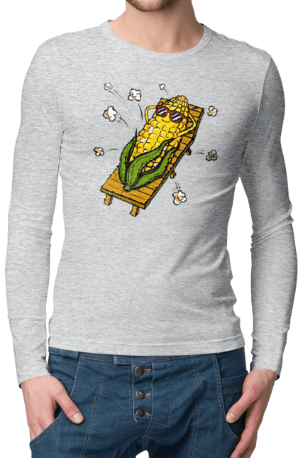 Men`s longsleeve with prints Corn Suns On A Lounger. Corn, lounger, popcorn. 2070702