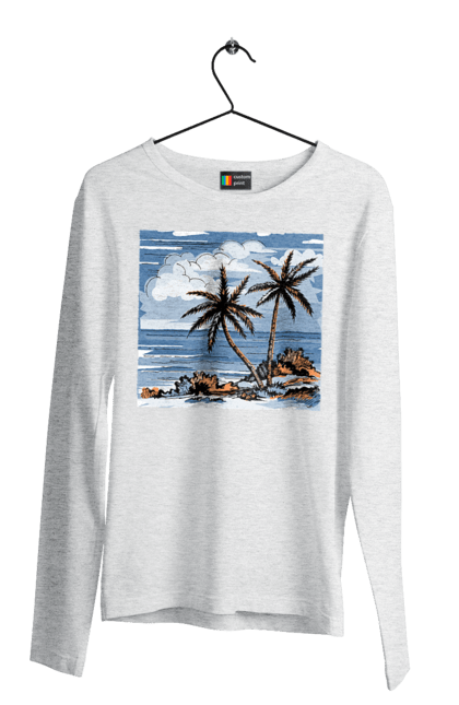 Men`s longsleeve with prints Palm Trees And Sky. Clouds, palm trees, sea, sky. 2070702