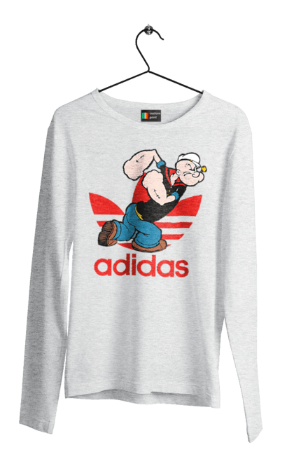 Men's longsleeve with prints Adidas Popeye the Sailor. Adidas, cartoon, comics, popeye the sailor, sailor, serial. 2070702