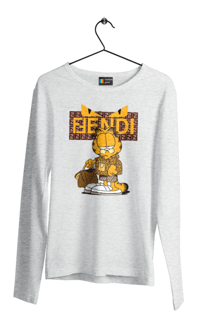 Мужской лонгслив с принтом Fendi Гарфилд. Fendi, garfield, бренд, гарфилд, дом моды, италия, люкс, мода, сумка, фенди. 2070702