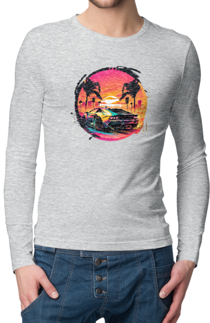 Men`s longsleeve with prints Lamborghini Retrowave. Avto, car, cars, lamba, lamborghini, retrowave. 2070702