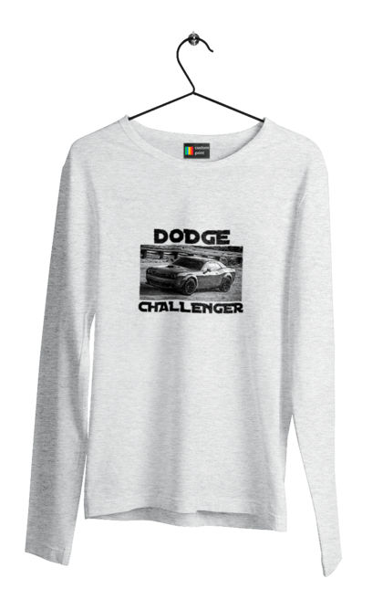 Чоловічий лонгслів з принтом "Додж челенджер". Авто, автомобіль, американська легенда, додж челенджер, класичне авто, культовий автомобіль, масл кар, потужний автомобіль. 2070702