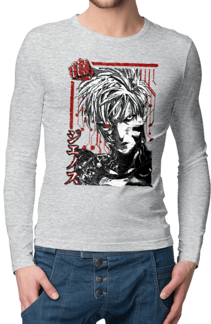 Men's longsleeve with prints One Punch Man Genos. Anime, comedy, cyborg, demon, demon cyborg, genos, manga, one punch man, parody, superheroes. 2070702