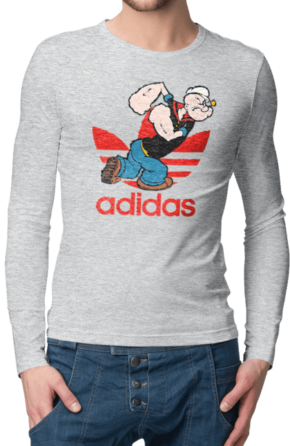 Men's longsleeve with prints Adidas Popeye the Sailor. Adidas, cartoon, comics, popeye the sailor, sailor, serial. 2070702