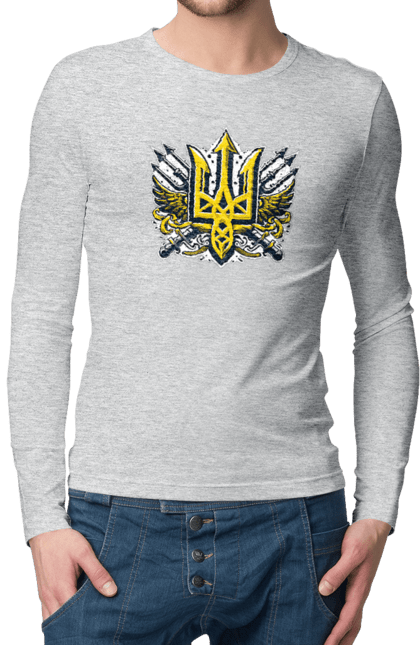 Men`s longsleeve with prints Symbols of Ukraine. Emblem, patriotic images, symbolics, trident, ukraine. 2070702