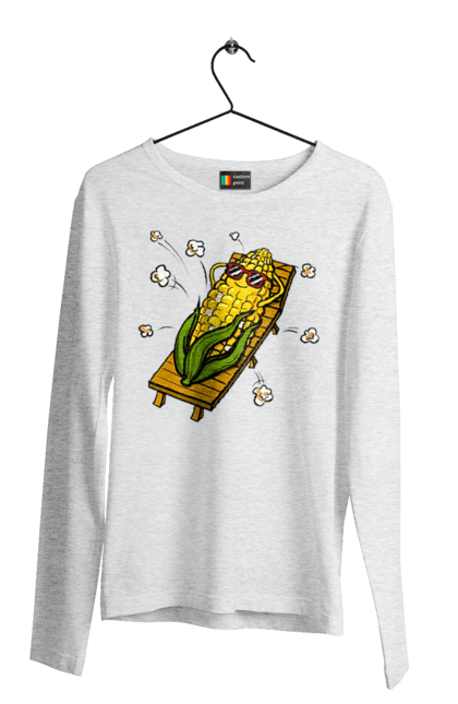 Men`s longsleeve with prints Corn Suns On A Lounger. Corn, lounger, popcorn. 2070702