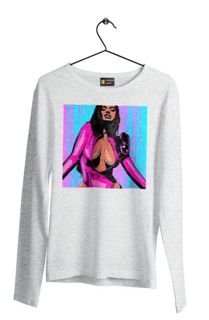 Чоловічий лонгслів з принтом "Дівчина З Глибоким Декольте". Гола, дівчина, сиськи. 2070702