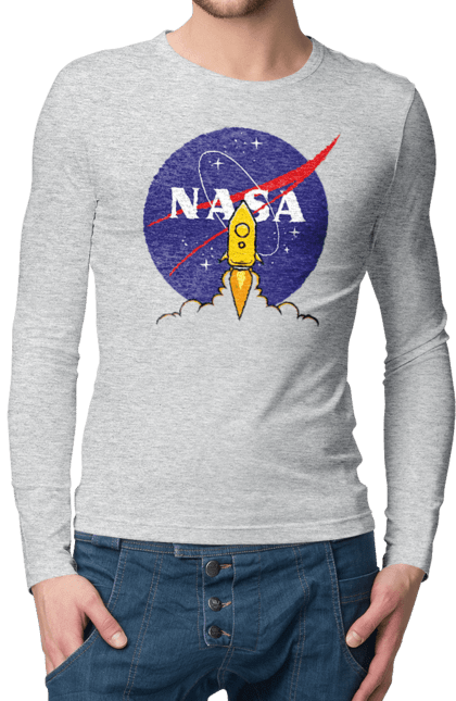 Men's longsleeve with prints NASA. Aeronautics, astronautics, aviation, nasa, research, rocket, science, space, technologies, usa. 2070702