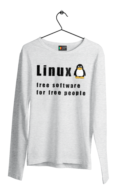 Чоловічий лонгслів з принтом "Linux Вільний Для Вільних". Linux, адміністратор, айті, айтішник, безкоштовна, безкоштовно, вільна, доступність, незалежність, операційна система, ос, пінгвін, програміст, програмне забезпечення, свобода, сервер, сисадмін, система, системний адміністратор, софт, текст, чорний. 2070702