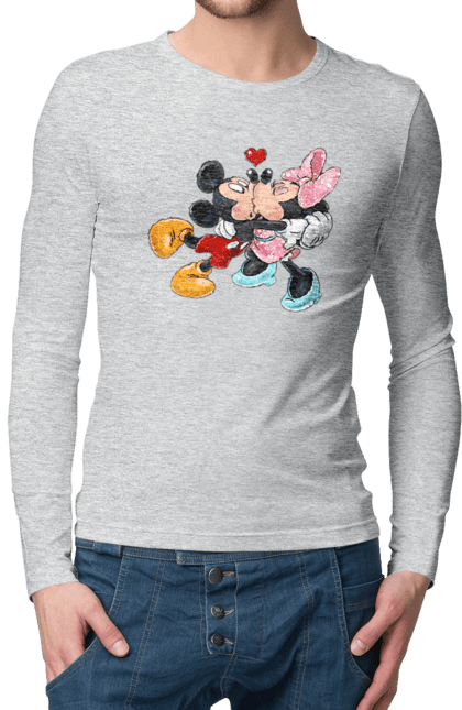 Мужской лонгслив с принтом Микки Маус и Минни Маус. Mickey mouse, minnie mouse, дисней, микки, микки маус, минни маус, мультфильм. 2070702