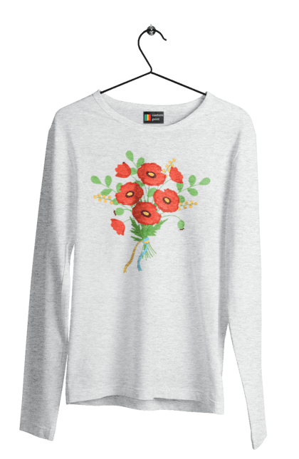 Men`s longsleeve with prints Red poppies. Flag of ukraine, flowers, poppy, red poppies, symbol of ukraine, traditions of ukraine, ukraine. 2070702