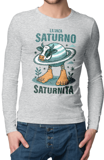 Чоловічий лонгслів з принтом "Lavaca Saturno Saturnita". Брейнрот, італійська гнилизна мозку, італійський брейнрот, італійський мем, італійські меми, корова сатурн, ла вака, ла вака сатурно, лавака сатурно, сатурно сатурніто. 2070702