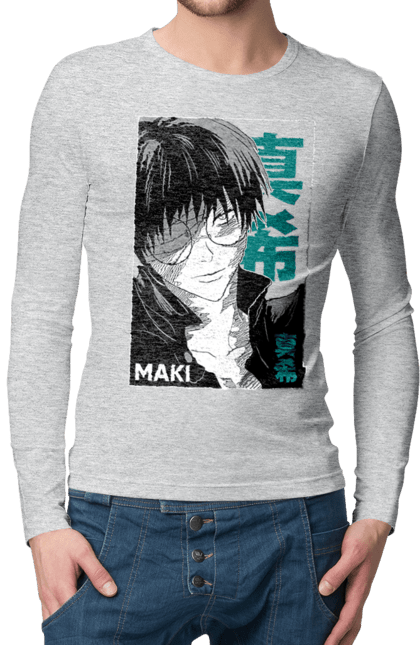 Men's longsleeve with prints Jujutsu Kaisen Maki. Anime, dark fantasy, jujutsu kaisen, magic battle, maki, maki zenin, manga, mystic. 2070702