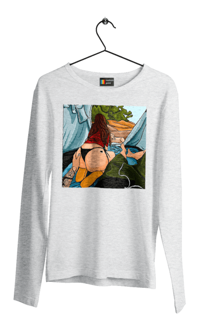 Чоловічий лонгслів з принтом "Відпочинок З Улюбленою У Палатці". Відпочинок, жопа, палатка, собака. 2070702