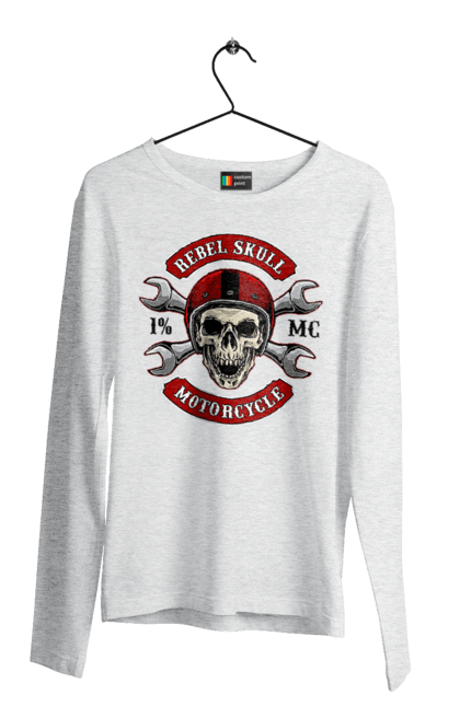 Чоловічий лонгслів з принтом "череп мотолюбитель". Любитель, мотоцикл, череп, шолом. 2070702