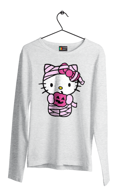 Чоловічій лонгслів з принтом "Хелло Кітті Хелловін". Halloween, hello kitty, mummy, бренд, кіт, кошеня, мумія, персонаж, хелло кітті, хелловін. 2070702