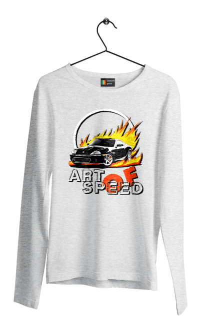 Чоловічий лонгслів з принтом "Автомобіль у вогні". Авто, автомобіль у вогні, гонка, дрейф, спорт, спортивна машина, швидкість. 2070702