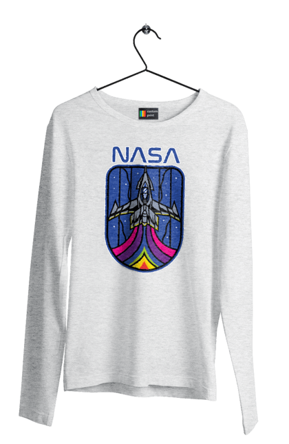 Men's longsleeve with prints NASA. Aeronautics, astronautics, aviation, nasa, research, rocket, science, space, technologies, usa. 2070702