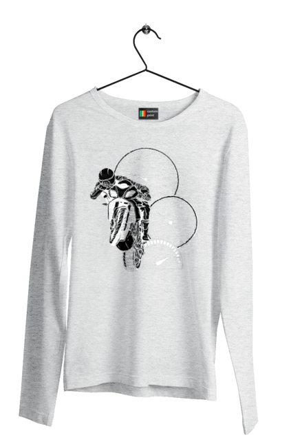 Чоловічий лонгслів з принтом "Мотоцикл І Швидкість Білий". Мото, мотоцикл, швидкість. 2070702