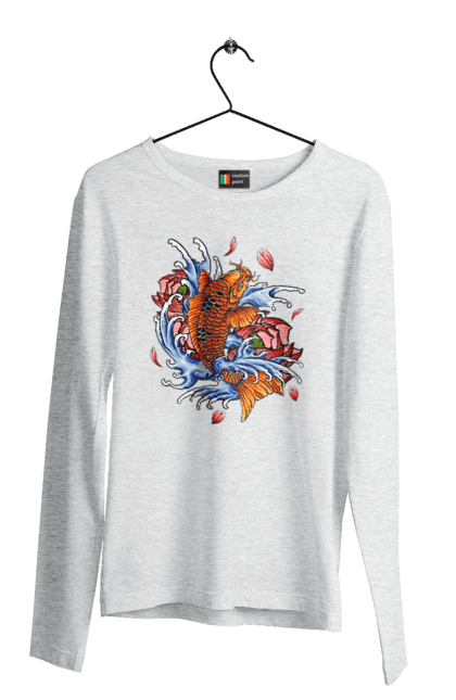 Men`s longsleeve with prints Fish and waves. Fish, flower, wave. 2070702