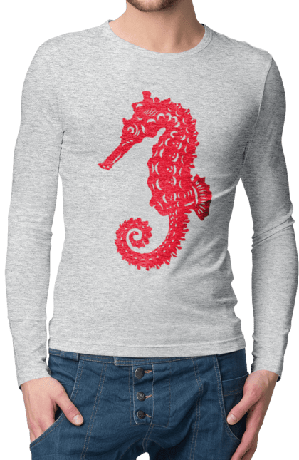 Men`s longsleeve with prints Sea Horse. Flowers, sea, sea dwellers, sea horse, summer, summer vacation, vacation. 2070702
