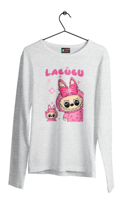 Чоловічий лонгслів з принтом "Лабубу". Іграшка лабубу, лабубу, лабубу кока кола, мерч лабубу, мила, рожева лабубу, смішна лабубу. 2070702