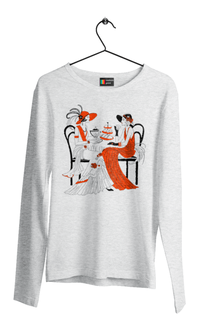 Men`s longsleeve with prints Ladies In Red. Get-togethers, ladies, tea drinking. 2070702