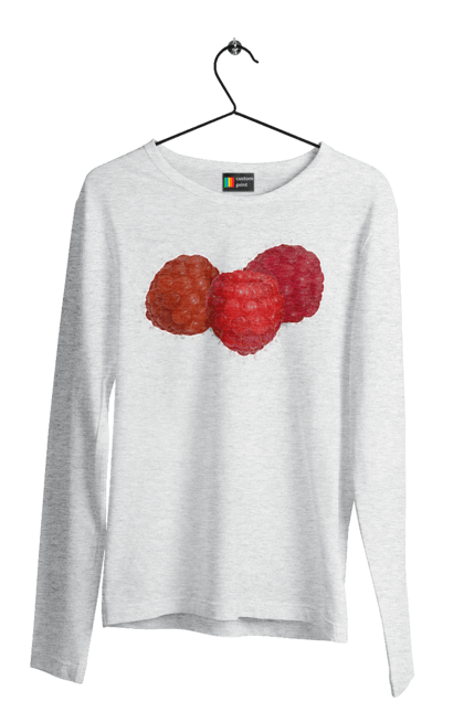 Men`s longsleeve with prints Raspberry. Berry, delicacy, diet, fetus, food, raspberries, red, ripe, summer, tasty, vegan, vegetarian. 2070702