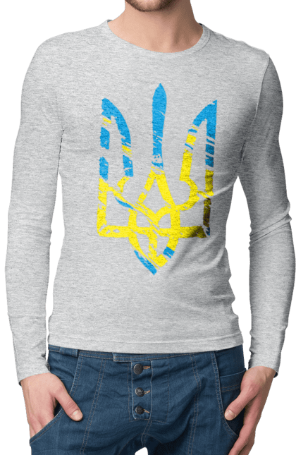 Men`s longsleeve with prints With Coat of Arms. Coat of arms, patriotic, trident, with a trident. 2070702