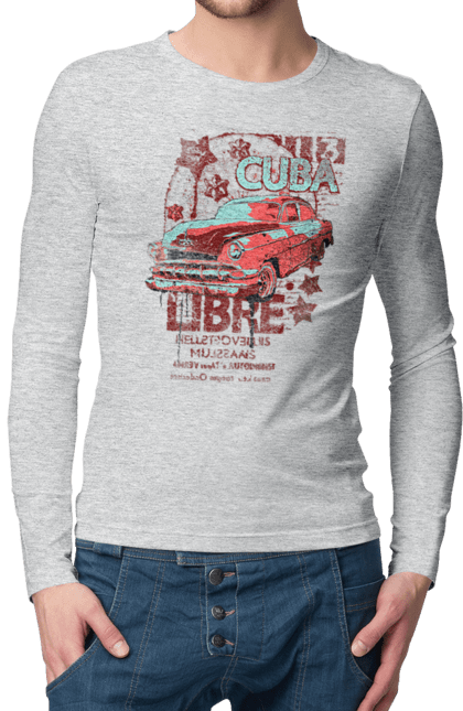 Чоловічий лонгслів з принтом "Куба, Машина". Куба, машина, ретро. 2070702