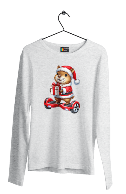 Men's longsleeve with prints Christmas Capybara with a Gift. Animal, capybara, christmas, christmas capybara, gift, holiday, new year, new year`s gift, santa. 2070702