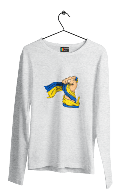 Men`s longsleeve with prints Strong Ukraine. Fist, flag of ukraine, ukraine, ukrainian symbols, will. 2070702