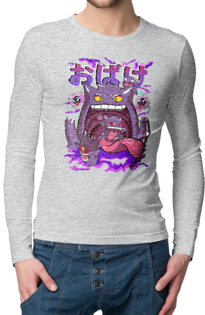 Men`s longsleeve with prints Pokemon Gengar. Anime, fushigibana, games, gengar, nintendo, pokemon, pokemon go. 2070702