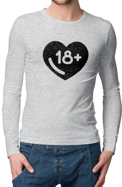 Чоловічий лонгслів з принтом "18+". 18+, запрет, секс, сердце, черное. 2070702