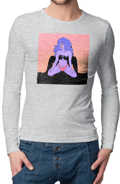 Чоловічий лонгслів з принтом "Фіолетова Дівчина В Трусиках". Інопланетянка, у трусах. 2070702