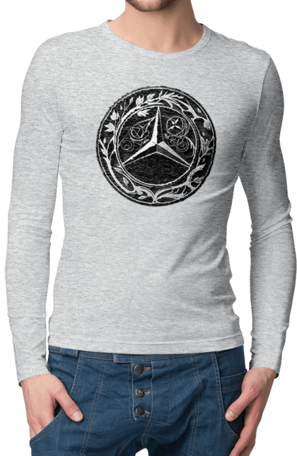 Чоловічий лонгслів з принтом "Mercedes Benz Лого Арт". Авто, автомобіль, логотип мерседес, машини, мерс, мерседес. 2070702