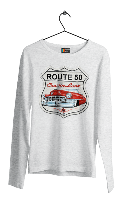 Мужской лонгслив с принтом Route 50. Байк, байкер, байкер клуб, брат, братела, брутал, горячий асфальт, горячий конь, горячий стержень, дорога 50, дорога 66, дорога 80, дороги америки, дороги украины, жажда скорости, клуб байкеров, мотоцикл, мотоциклист, настоящий мужик, скорость, чувак. 2070702