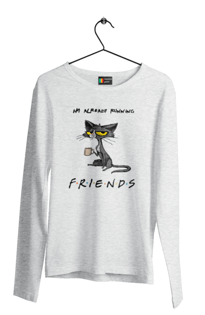 Men`s longsleeve with prints Friends, I`m running. Cat series, fall off, friend to himself, friends, go fuck yourself, i`m already running, loneliness bitch, parody series. 2070702