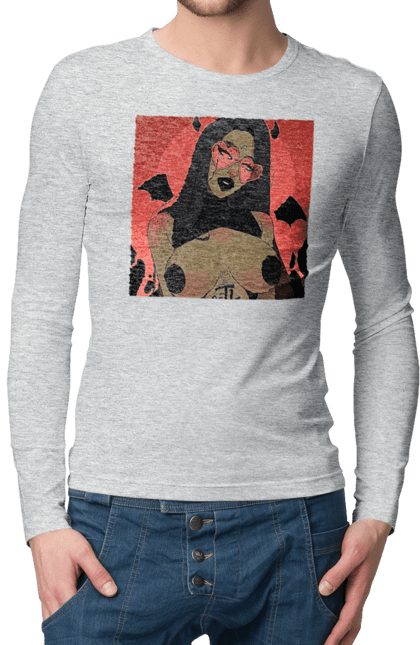 Чоловічий лонгслів з принтом "Диявол З Цицьками". Гола, диявол, сиськи. 2070702