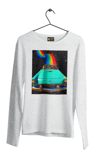 Чоловічий лонгслів з принтом "Картина, машина у космосі". Веселка, картина, космос, машина, подорожі, поїздка, прикол, ретро. 2070702