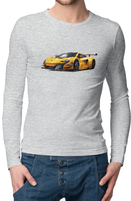 Men`s longsleeve with prints Sports car. Car, sport, sports car, yellow car, yellow sports car. 2070702