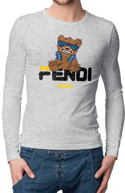 Мужской лонгслив с принтом Fendi. Fendi, бренд, дом моды, италия, люкс, мишка, мода, одежда, сумка, фенди. 2070702