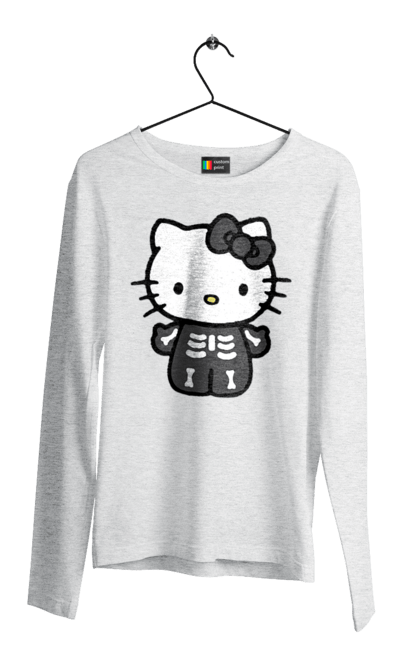 Чоловічій лонгслів з принтом "Хелло Кітті Хелловін". Halloween, hello kitty, zombie, бренд, зомбі, кошеня, персонаж, скелет, хелло кітті, хелловін. 2070702