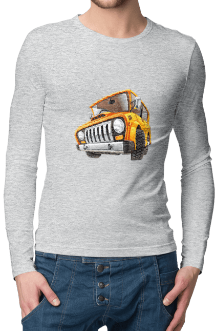 Чоловічий лонгслів з принтом "Вантажівка". Авто, автомобіль, вантажівка, дитячий малюнок, зображення авто. 2070702