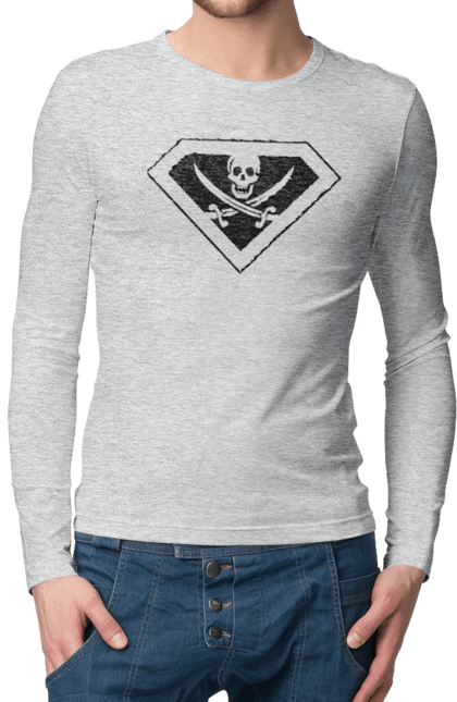 Men`s longsleeve with prints Super pirate. Batman, cinema, comics, marvel, movies, superheroes, superman. 2070702
